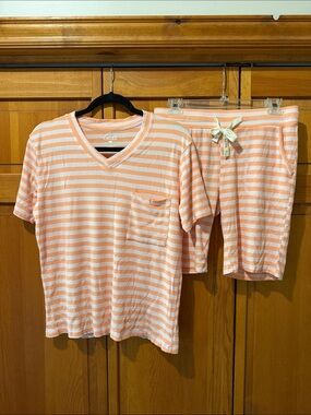Lates by Kate Shorts Short Sleeve Ribbed Striped Pajama Set